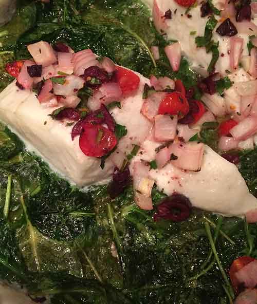 Haddock on a bed of roasted kale